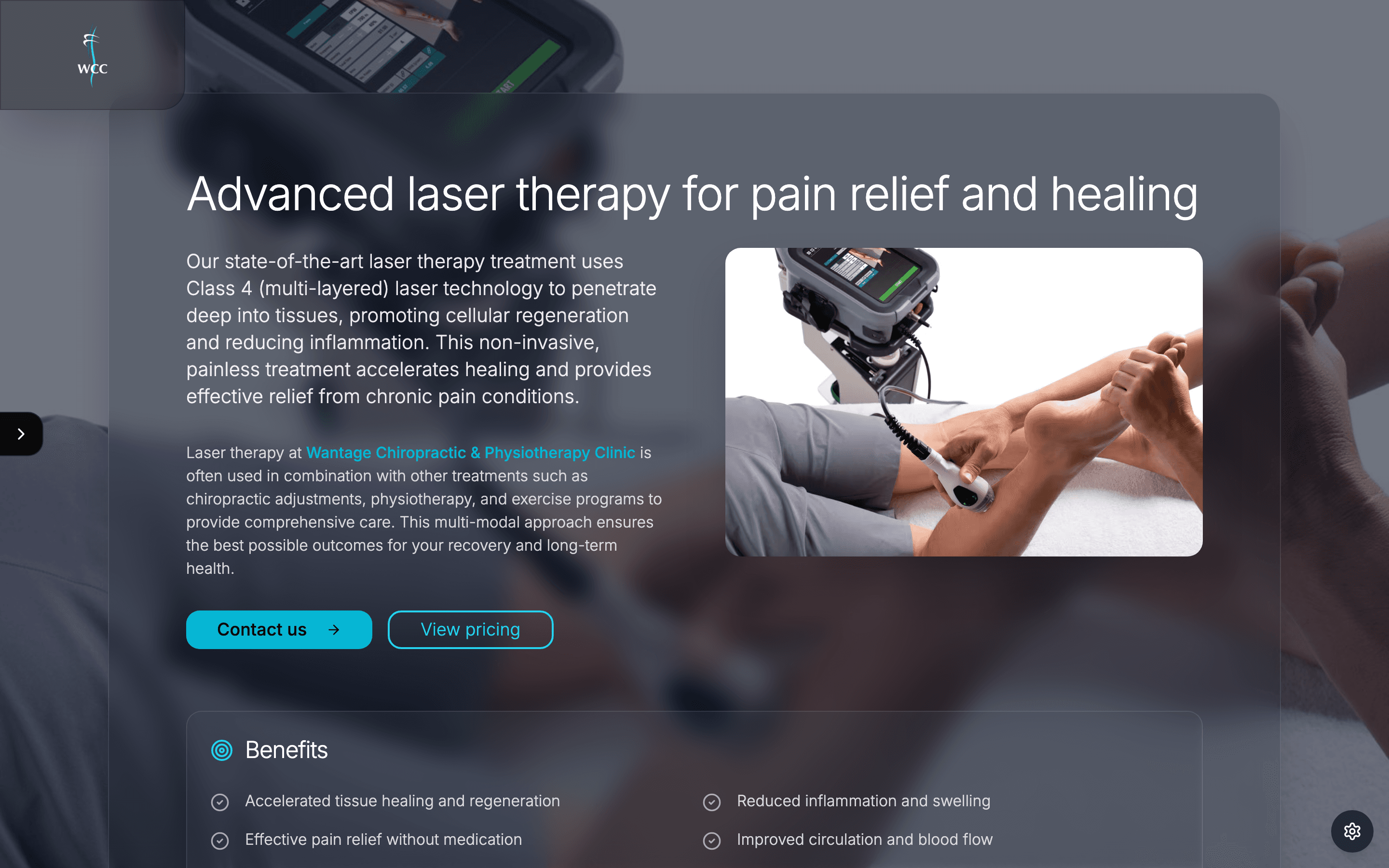 Wantage Chiropractic laser therapy service page