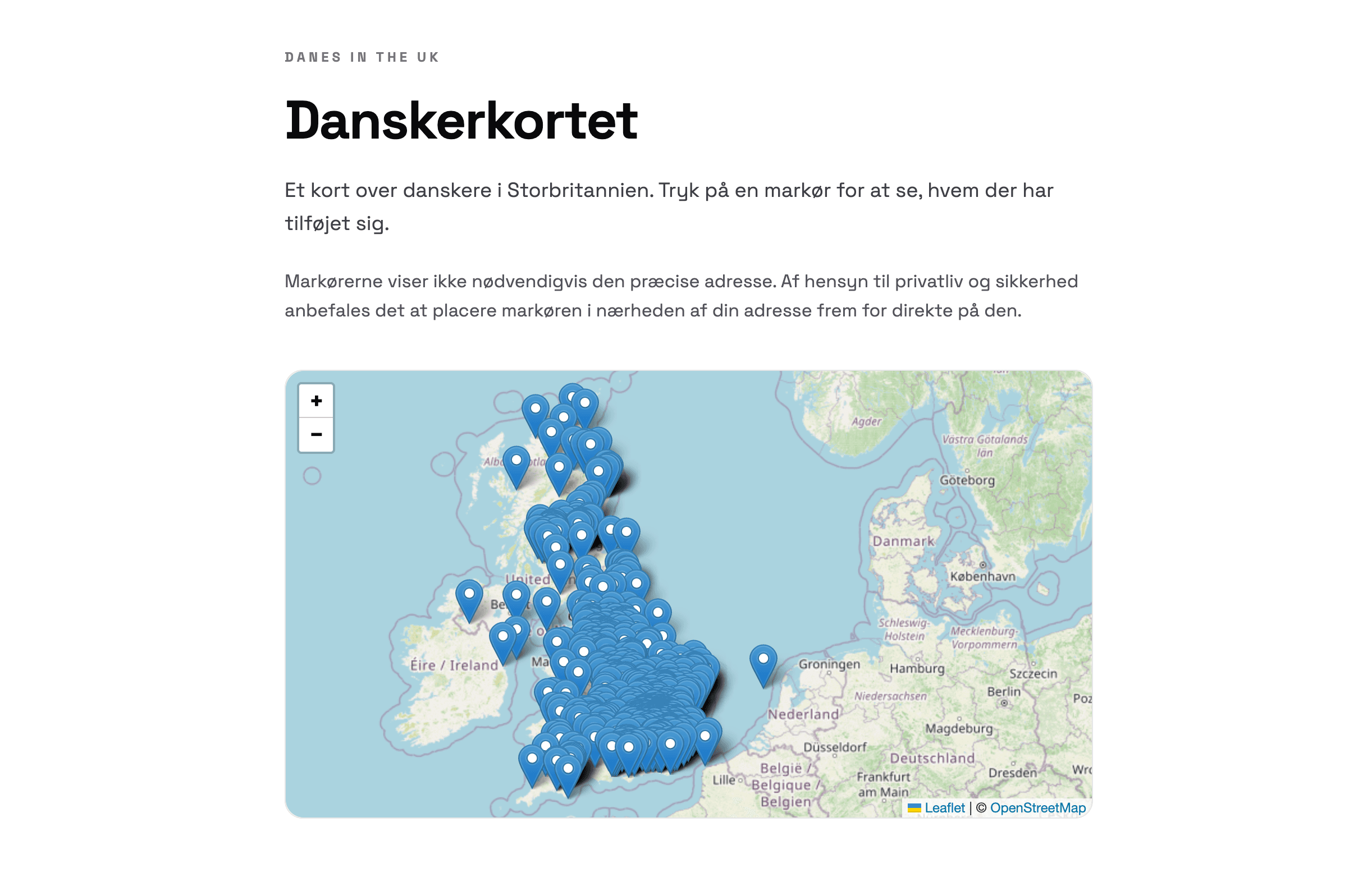 Danskerkortet map showing Danish people across the UK